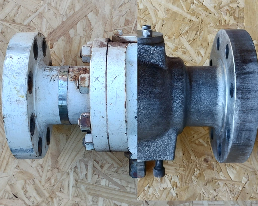 Antes y después limpieza válvula petrolera Vanderten Industrial